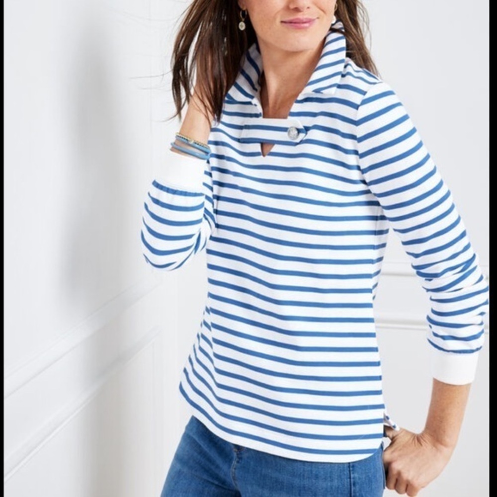 Talbots Blue and White Striped collared sweatshirt